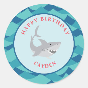 Sticker Rond Fête d'anniversaire morsure de requin