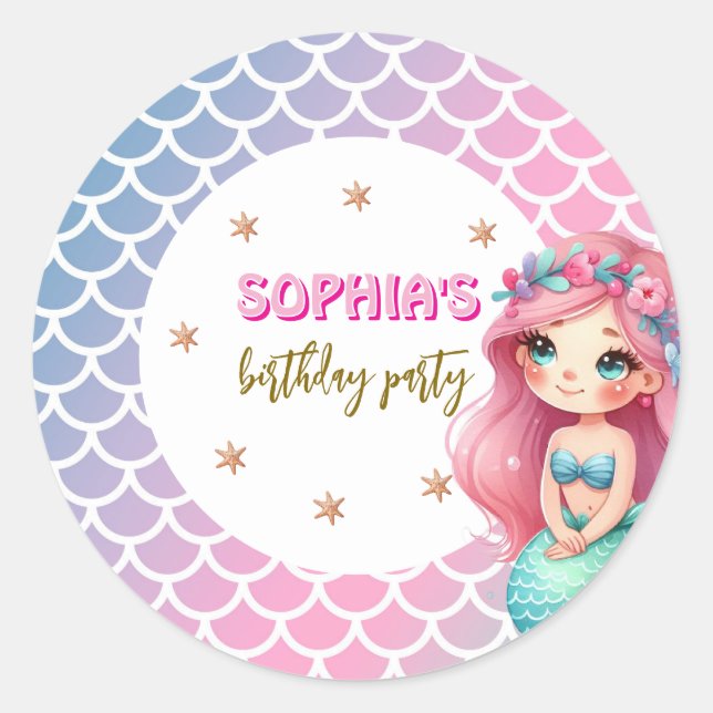 Sticker Rond Fête d'anniversaire motif de la Sirène (Devant)
