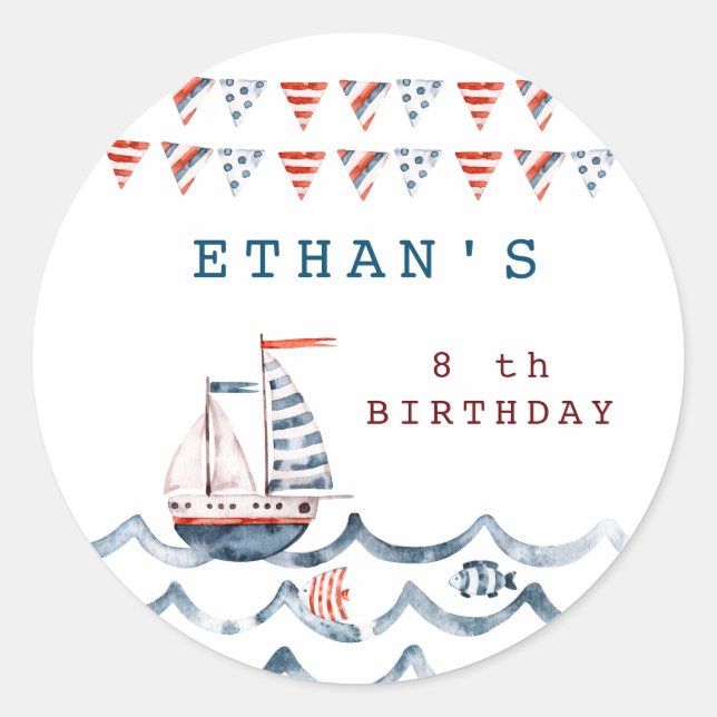 Sticker Rond Fête d'anniversaire nautique aquarelle (Devant)