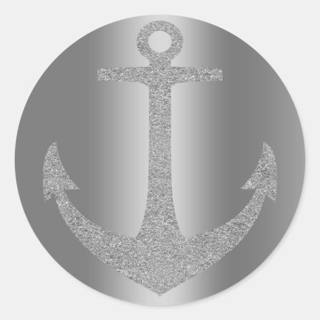 Sticker Rond Fête d'anniversaire nautique glamour Ancre d'argen (Devant)