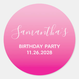 Sticker Rond Fête d'anniversaire ombrée rose clair et rose vif