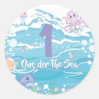 Sticker Rond Fête d'anniversaire One-der sous la mer