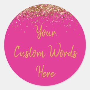 Sticker Rond Fête d'anniversaire personnalisée rose et or Favor