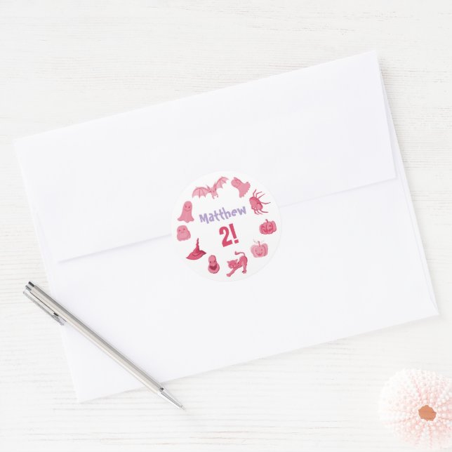 Sticker Rond fête d'anniversaire Pink Halloween (Enveloppe)