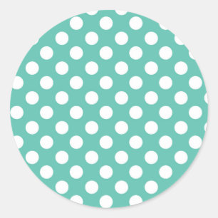 Sticker Rond Fête d'anniversaire pois turquoise et blanc