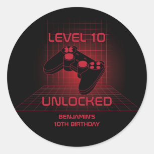 Sticker Rond Fête d'anniversaire pour adolescent joueur de jeux