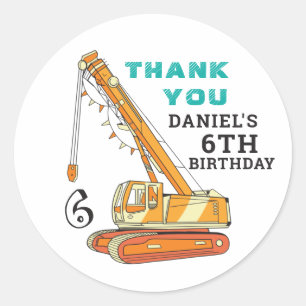 Sticker Rond Fête d'anniversaire pour enfants avec excavatrice