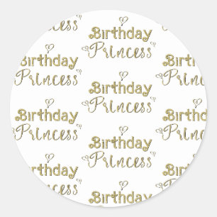 Sticker Rond Fête d'anniversaire Princesse aux cœurs dorés