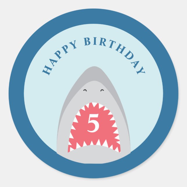Sticker Rond Fête d'anniversaire requin (Devant)