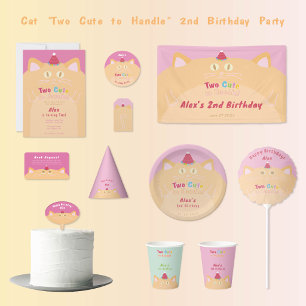 Sticker Rond Fête d'anniversaire rose "Chat Trop Mignon Pour Êt
