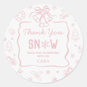 Sticker Rond Fête d'anniversaire Rose Hiver Onederland