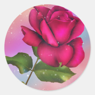 Sticker Rond Fête d'anniversaire Rose Paillette Rose Arc-en-cie