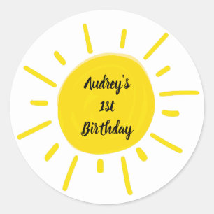 Sticker Rond Fête d'anniversaire soleil jaune ensoleillé capric