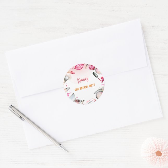 Sticker Rond Fête d'anniversaire spa beauté et maquillage (Enveloppe)