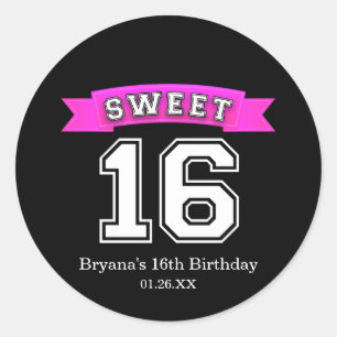 Sticker Rond Fête d'anniversaire sportive Black & Pink pour les