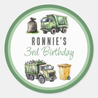 Sticker Rond Fête d'anniversaire sur le thème des déchets pour