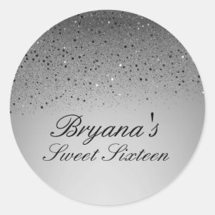 Sticker Rond Fête d'anniversaire Sweet 16 pailletée fausse arge