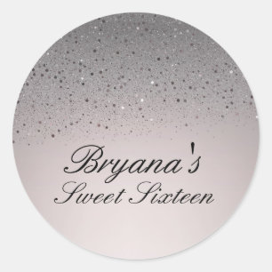 Sticker Rond Fête d'anniversaire Sweet 16 Rose Pâle Pailleté Fa