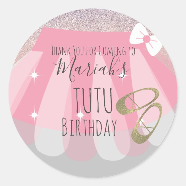 Sticker Rond Fête d'anniversaire Tutu Merci rose (Devant)