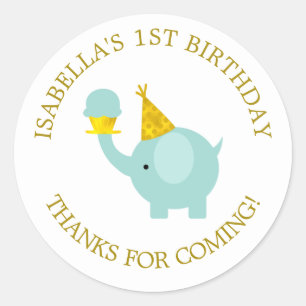 Sticker Rond Fête d'anniversaire verte en bon état d'élépha