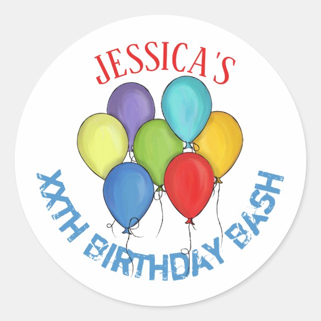 Sticker Rond Fête d'anniversaire Watercolor Balloons (Devant)