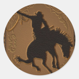 Sticker Rond Fête d'anniversaire Western Cowboy de l'Ouest sauv