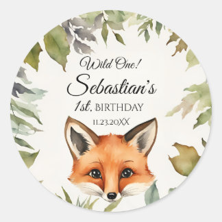 Sticker Rond Fête d'anniversaire Wild One Woodland Fox