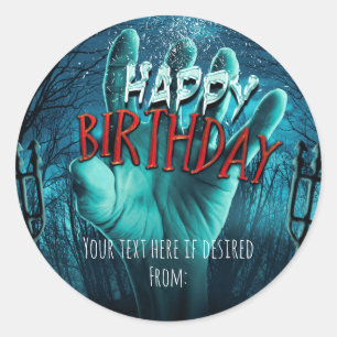 Sticker Rond Fête d'anniversaire zombie joyeux