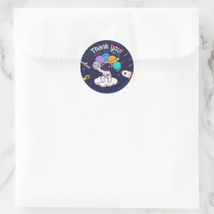 Sticker Rond Fête d'astronaute personnalisée Merci
