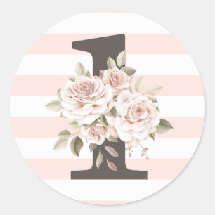 Sticker Rond Fête de 1er anniversaire Shabby Chic Fleurs Rustiq