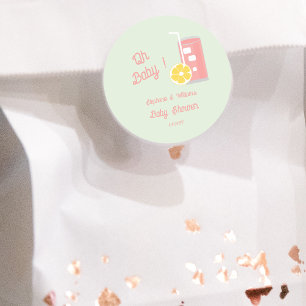 Sticker Rond Fête de Baby Shower Moderne au Pink Lemonade Oh Bé