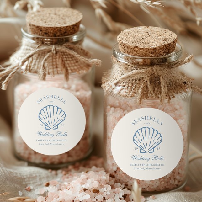 Sticker Rond Fête de Bachelorat Coquillages et Cloches de Maria (Créateur téléchargé)