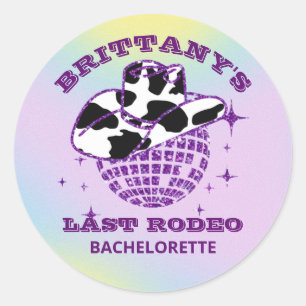Sticker Rond Fête de Bachelorette de Cowgirl Disco Rétro