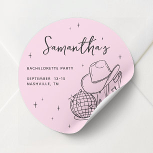 Sticker Rond Fête de Bachelorette Dernière Rodéo Disco Cowgirl 