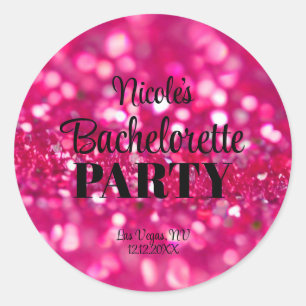 Sticker Rond Fête de Bachelorette Moderne Pailletée Rose Chaud