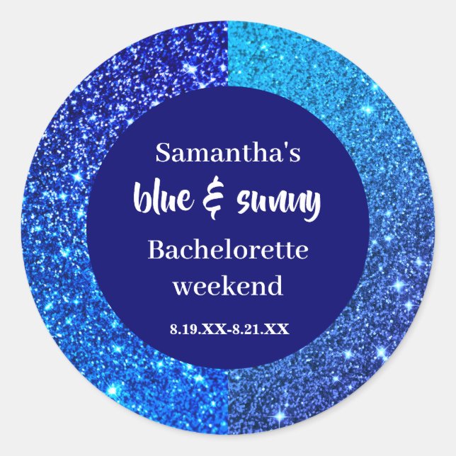 Sticker Rond Fête de Bachelorette Pailletée Bleue (Devant)