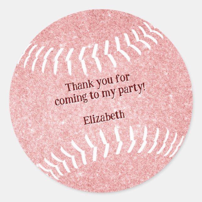 Sticker Rond fête de baseball rose girly merci (Devant)
