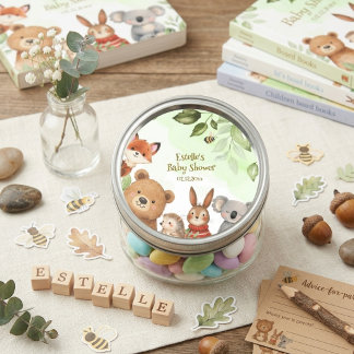 Sticker Rond Fête de Bébé Animaux Mignons de la Forêt