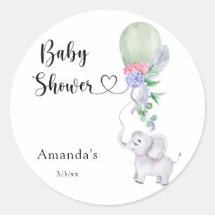 Sticker Rond Fête de bébé ballon et éléphant
