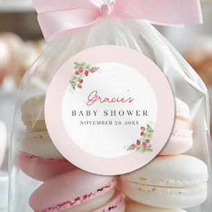 Sticker Rond Fête de bébé capricieuse aux aquarelles de fraises