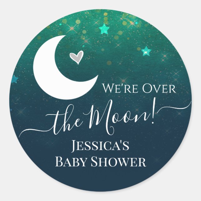 Sticker Rond Fête de Bébé Ciel Étoilé et Lune (Devant)