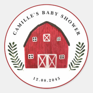 Sticker Rond Fête de Bébé Ferme Maison de Campagne Aquarelle Ru