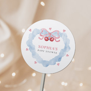Sticker Rond Fête de Bébé Fille Coquette Cerise Sur Le Gâteau