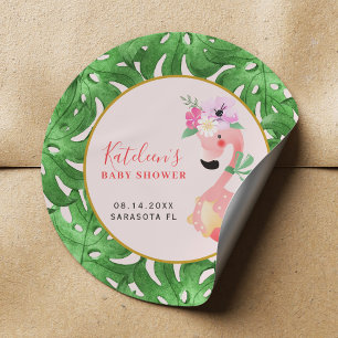 Sticker Rond Fête de bébé flamant rose mignon rose blush drôle