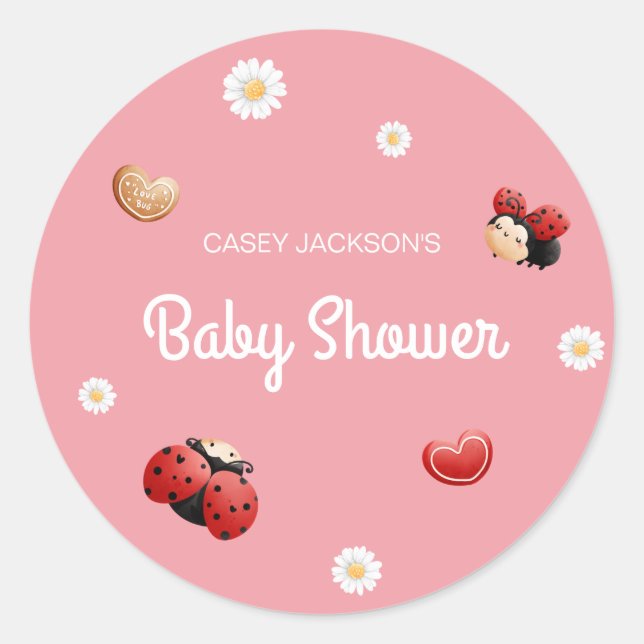 Sticker Rond Fête de Bébé Fleurs Coccinelle Mignonne (Devant)