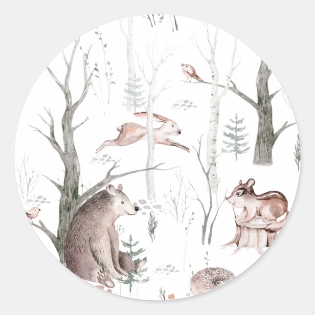 Sticker Rond Fête de Bébé Forêt Aquarelle Amis (Devant)