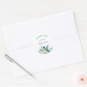 Sticker Rond Fête de bébé genre neutre Tortue marine Merci