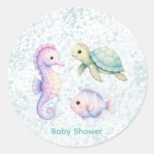 Sticker Rond Fête de Bébé Pastel Sous La Mer