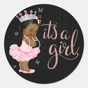 Sticker Rond Fête de bébé princesse diamant afro-américaine