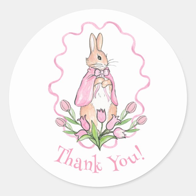 Sticker Rond Fête de bébé thème animal lapin bunny rose (Devant)